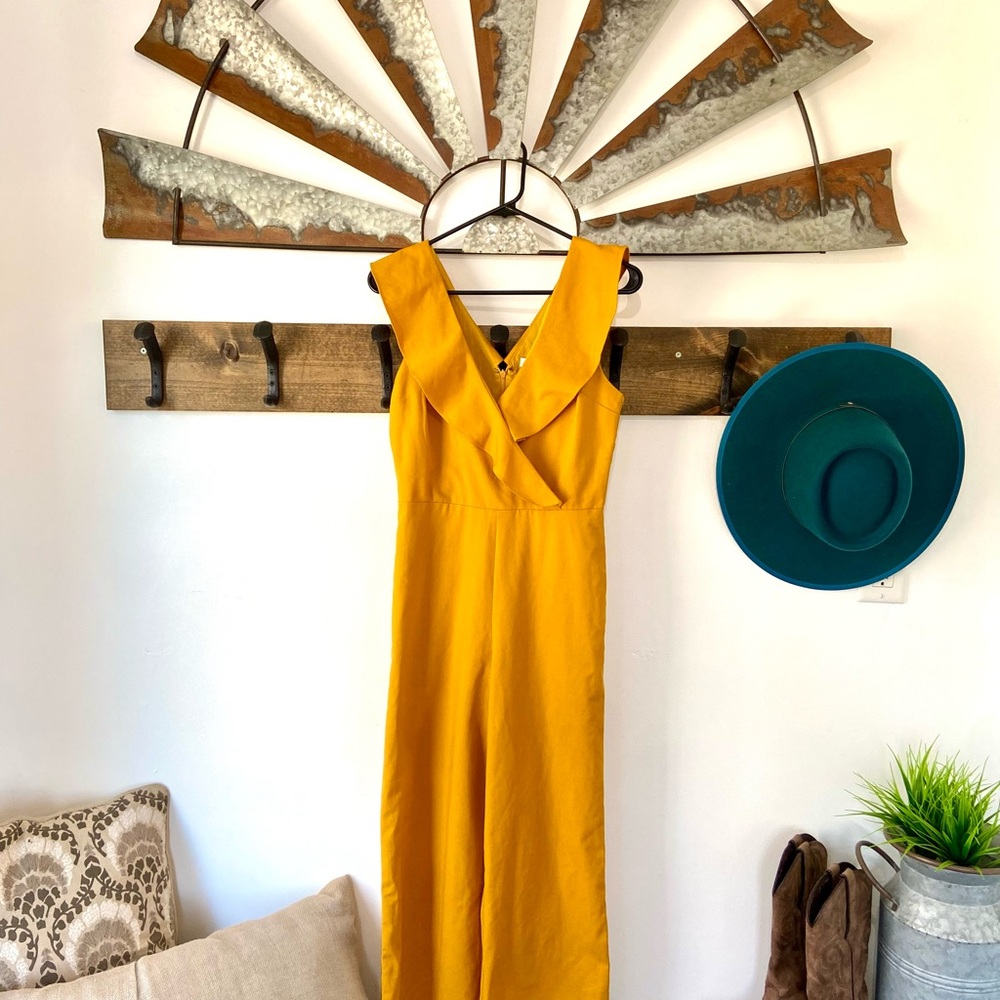 Lucca Couture- MAUI CROSS RUFFLE JUMPSUIT-MUSTARD